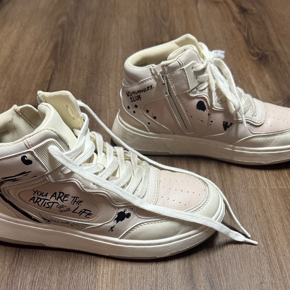 Zara Cream Textured High-Top Sneakers